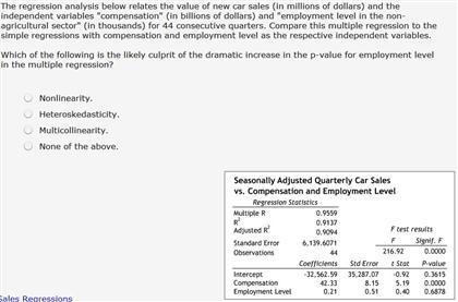 The regression analysis below rotates the value of new car sales (In millions of dollars-example-1