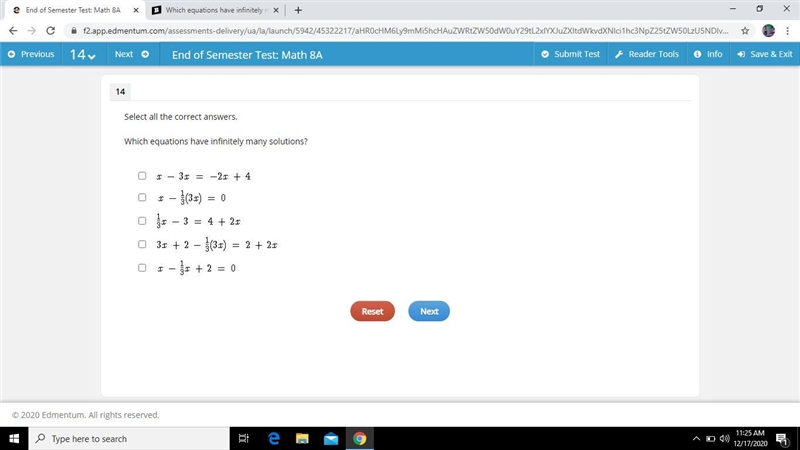 Which equations have infinitely many solutions?-example-1