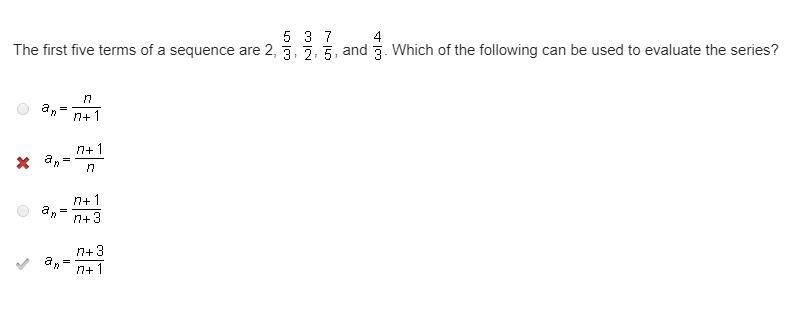 The first five terms of a sequence are 2, 5/3, 3/2,7/5, and 4/3. Which of the following-example-1