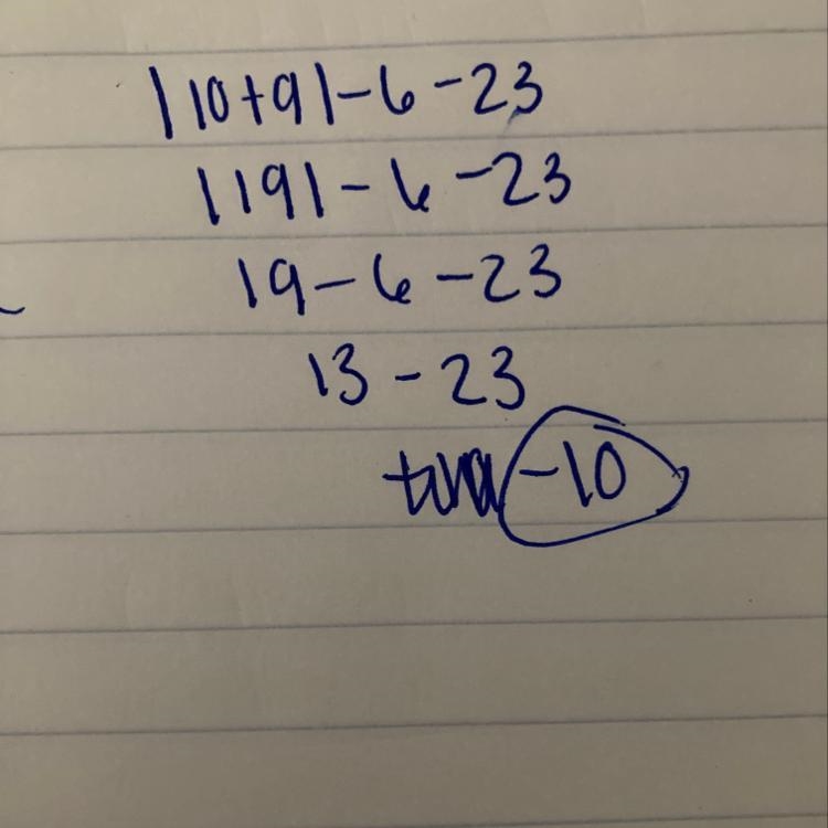 2) | 10+ 9 | - 6-23 Absolute value-example-1