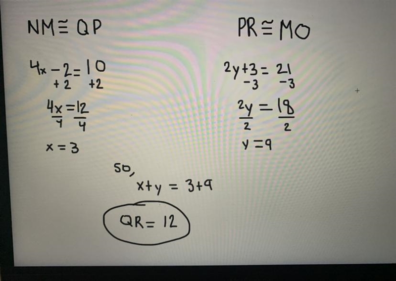 In the figure below, AMNO APQR. Determine the length of QR.-example-1