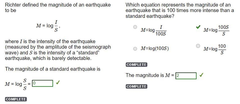 Which equation represents the magnitude of an earthquake that is 100 times more intense-example-1