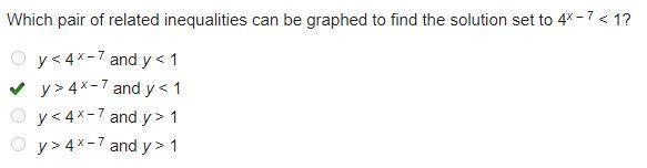 Which pair of related inequalities can be graphed to find the solution set to 4x – 7 4 x-example-1