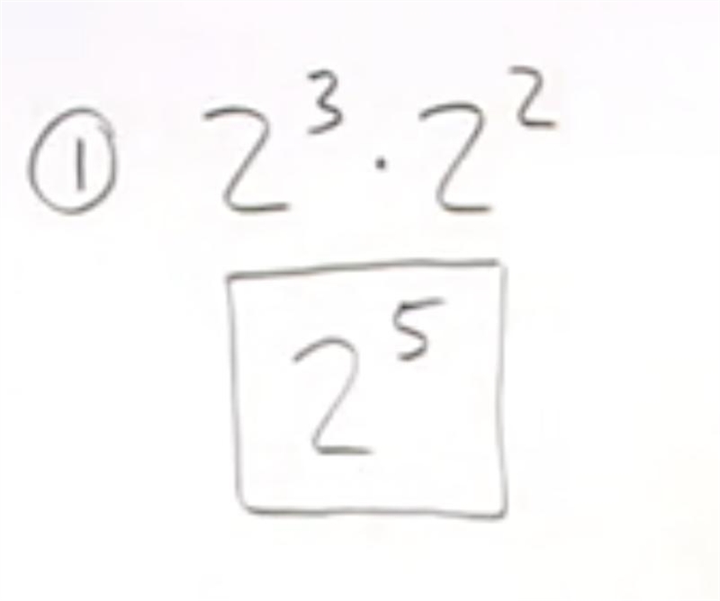 Simplify the expression 2³ × 2² A. 4⁵ B. 2⁶ C. 4⁶ D. 2⁵-example-1