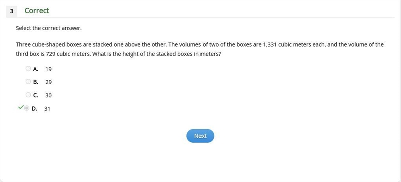 Three cube-shaped boxes are stacked one above the other. The volumes of two of the-example-1