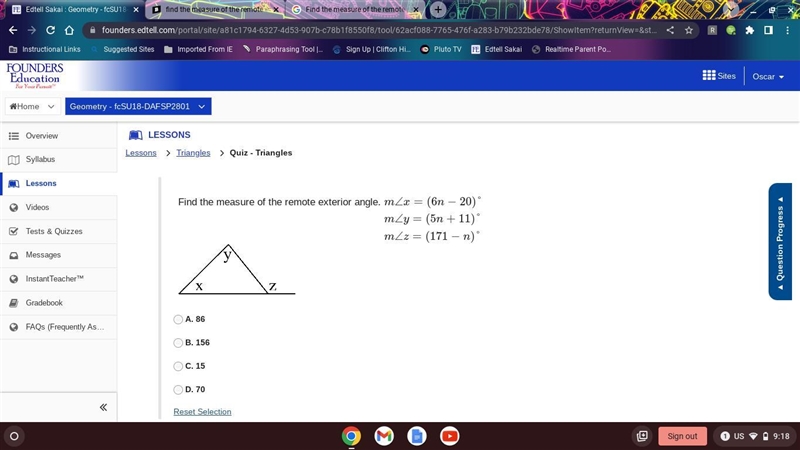 Find the measure of the remote exterior angle? m-example-1