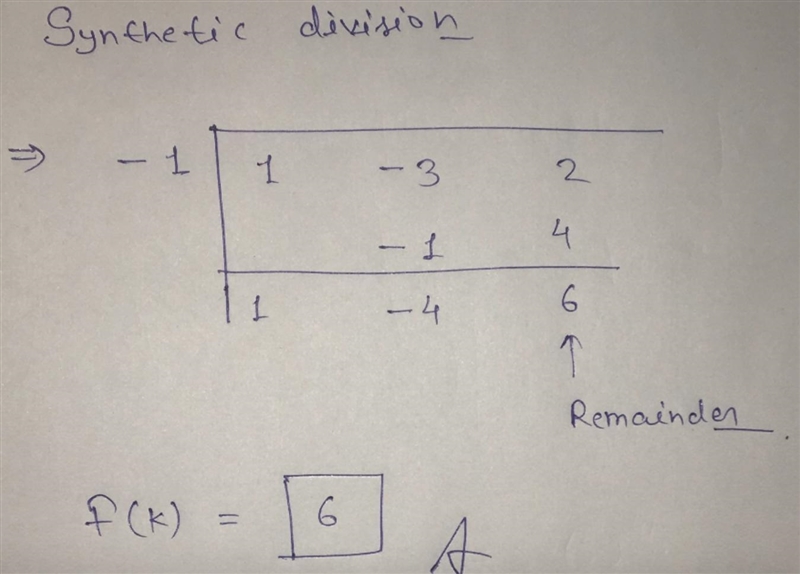 K = -1, f(x) = x -3x+2 I am a bit confused the question says: use the remainder theorem-example-1