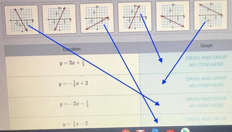 Drag graph to show a graph of each equation in the table-example-1