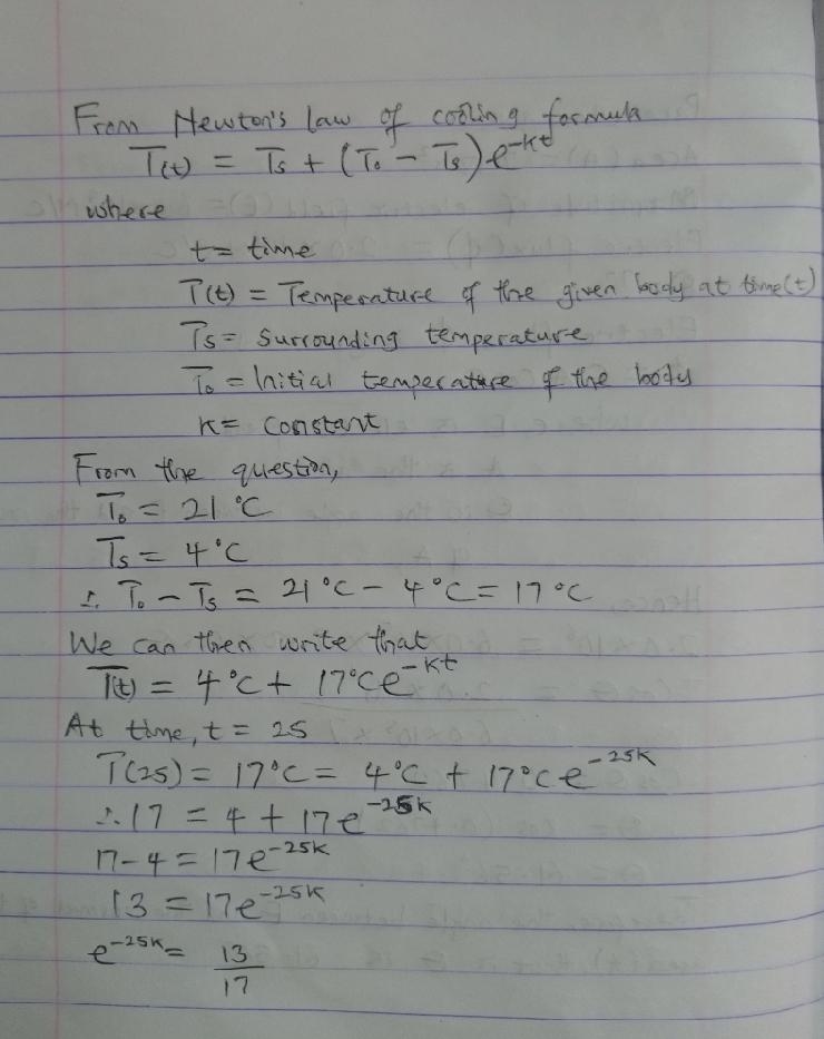 An object is taken out of a 21 degree C room and placed outside where the temperature-example-1