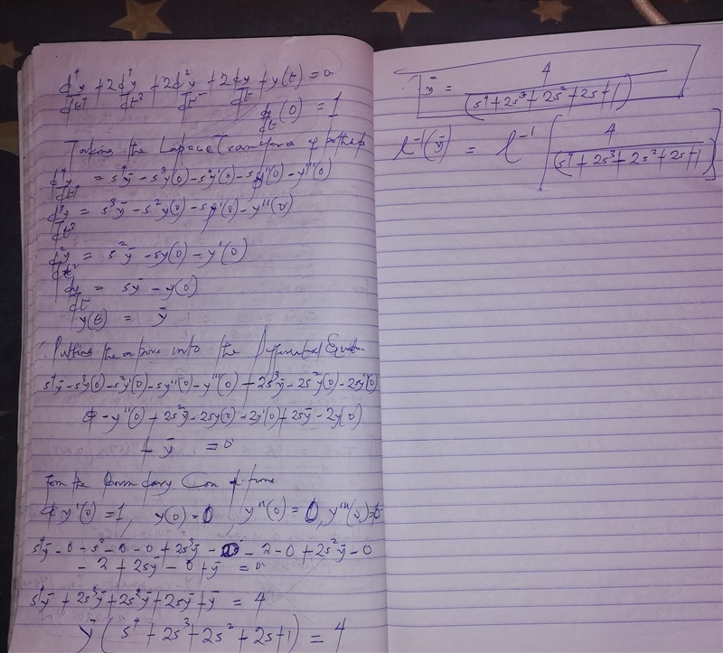 Use Laplace and inverse Laplace transforms to solve the differential equation d 4 y-example-1