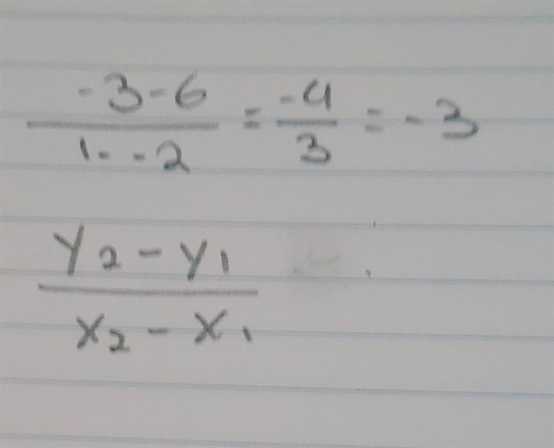 What is the slope of the line passing through the points (-2, 6) and (1, -3)-example-1