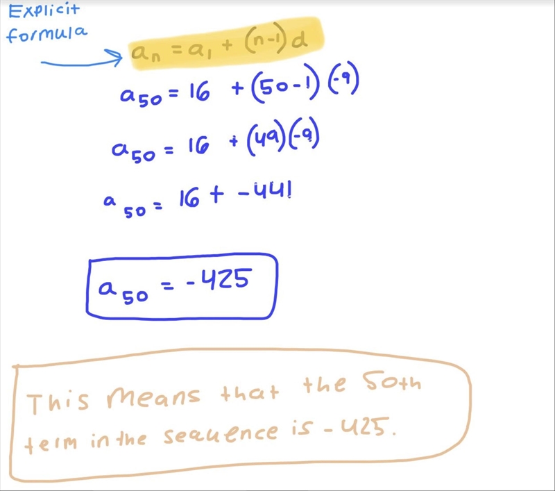 Find the 50th term in the sequence 16, 7, -2, …-example-1