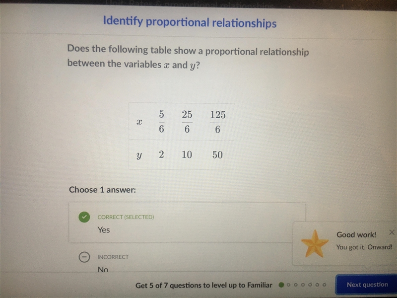 Does the following table show a proportional relationship between the variables x-example-1