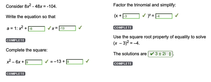 Use the square root property of equality to solve (x – 3)2 = –4. The solutions are-example-1