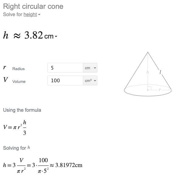 Find the height of a right circular cone whose radius is 5 cm and volume is 100 pie-example-1