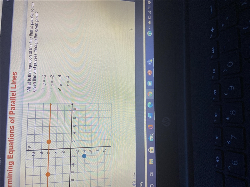 What is the equation of the line that is parallel to the given line and passes through-example-1