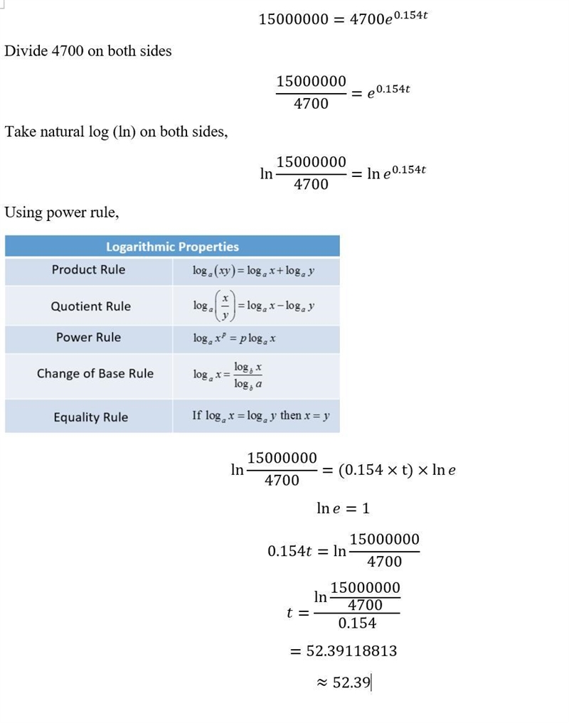 Need to solve 15,000,000 = 4700e 0.154t-example-1