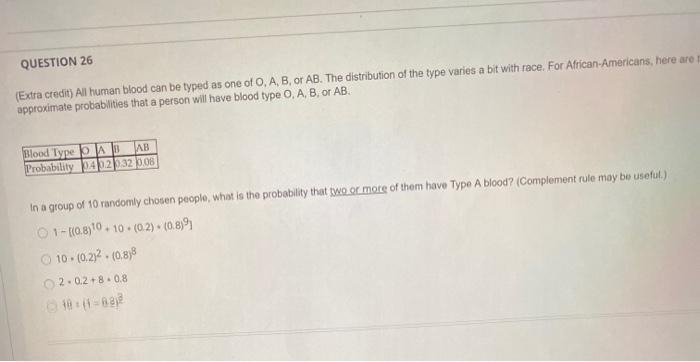 ) All human blood can be typed as one of O, A, B, or AB. The distribution of the type-example-1