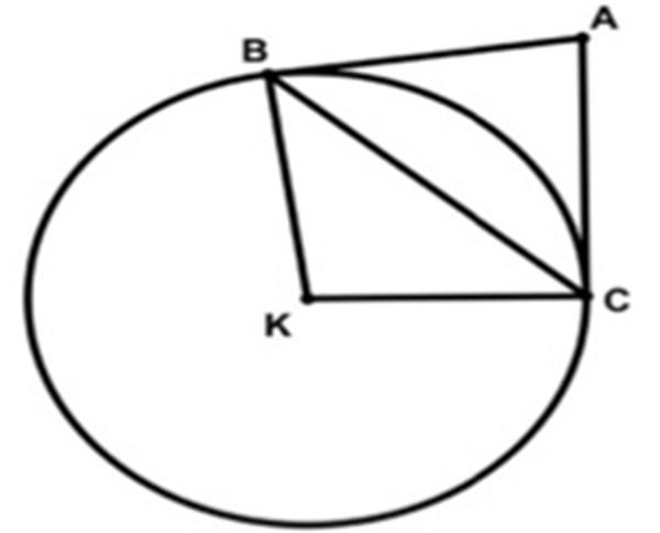 In the diagram of circle K, tangents are drawn from point A to points B and C on the-example-1