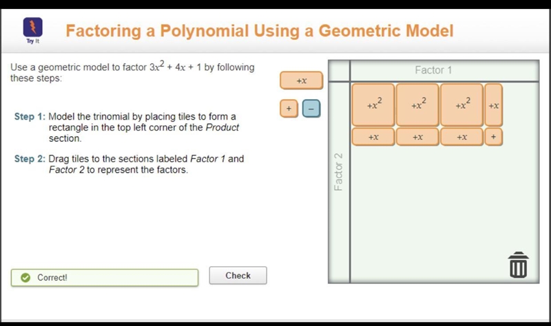 Use a geometric model to factor 3x2 + 4x + 1 by following these steps Factor 1 2 Product-example-1