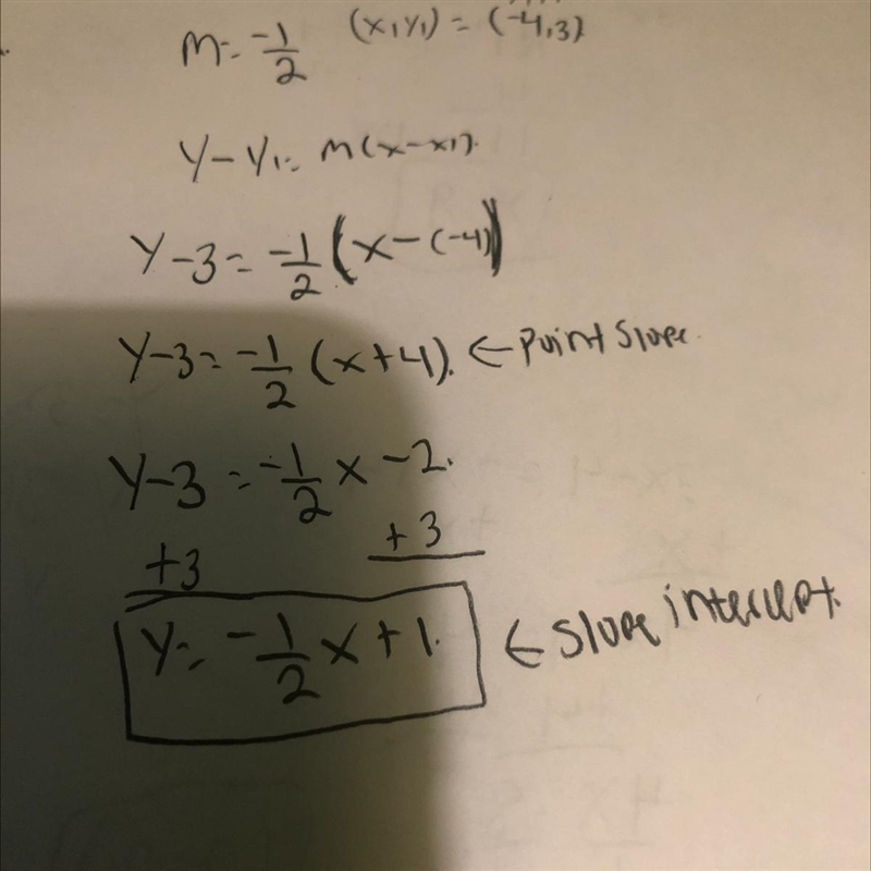 A line with a slope of -1/2 passes thru the point (-4,3)...Which equation represents-example-1