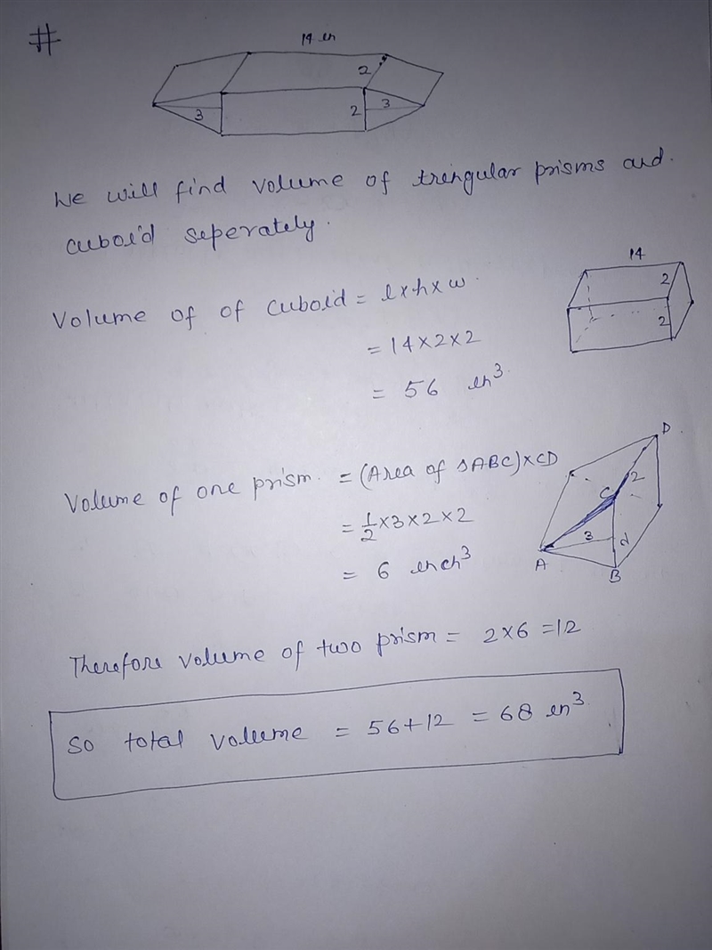 14 in. 2 in. 2 in. 3 in. 3 in. The volume of the figure is cubic in.-example-1