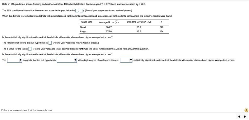 Is there statistically significant evidence that the districts with smaller classes-example-1