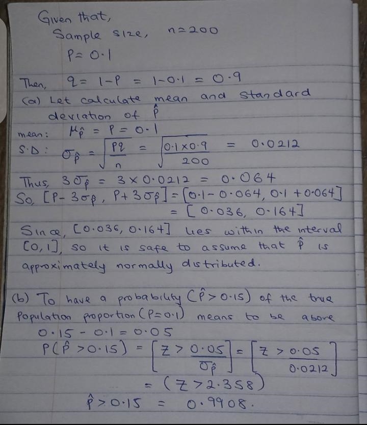 Random samples of size n = 200 were selected from a binomial population with p = 0.1. Is-example-1