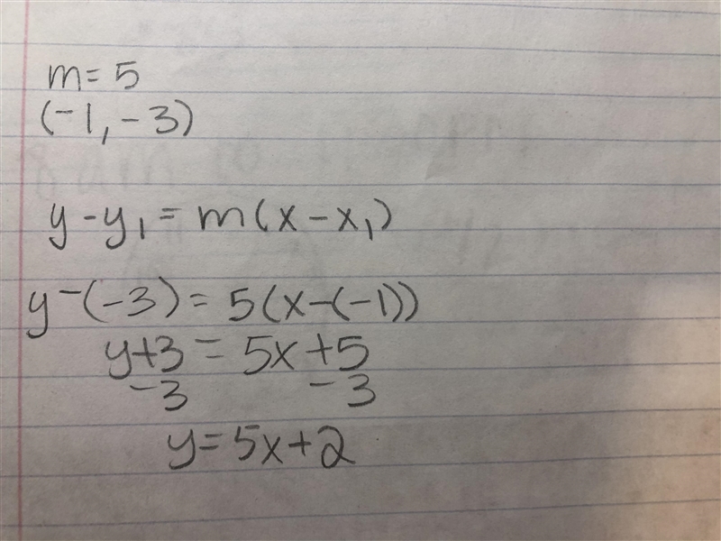 Write an equation m=5 through (-1,-3)-example-1