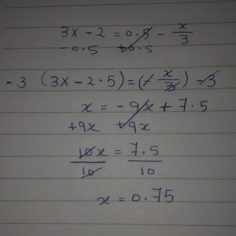 Solve 3x-2=1/2 - x/3-example-1