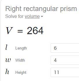 Find the volume of a rectangle prism with length 4 m width 6 mans height 11 m.-example-1