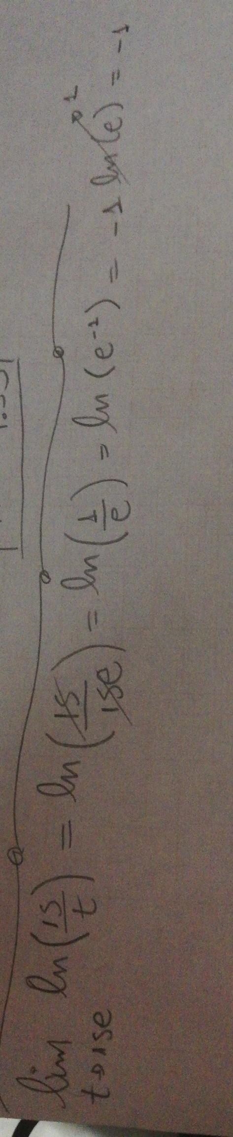 What is the limit of ln(15/t) as t approaches 15e?-example-1