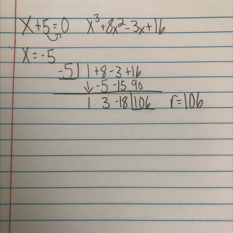 Is x+5 a factor of (x^3+8x^2-3x+16)?-example-1