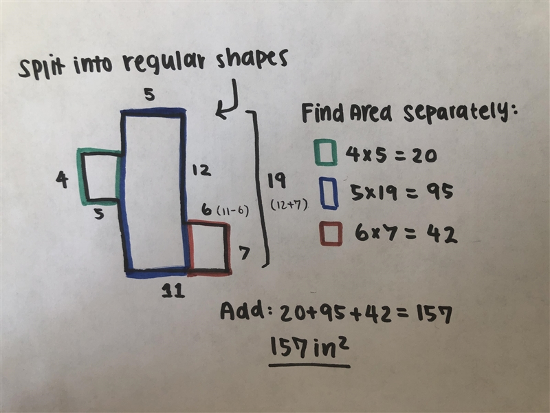 Find the area of the irregular figure-example-1