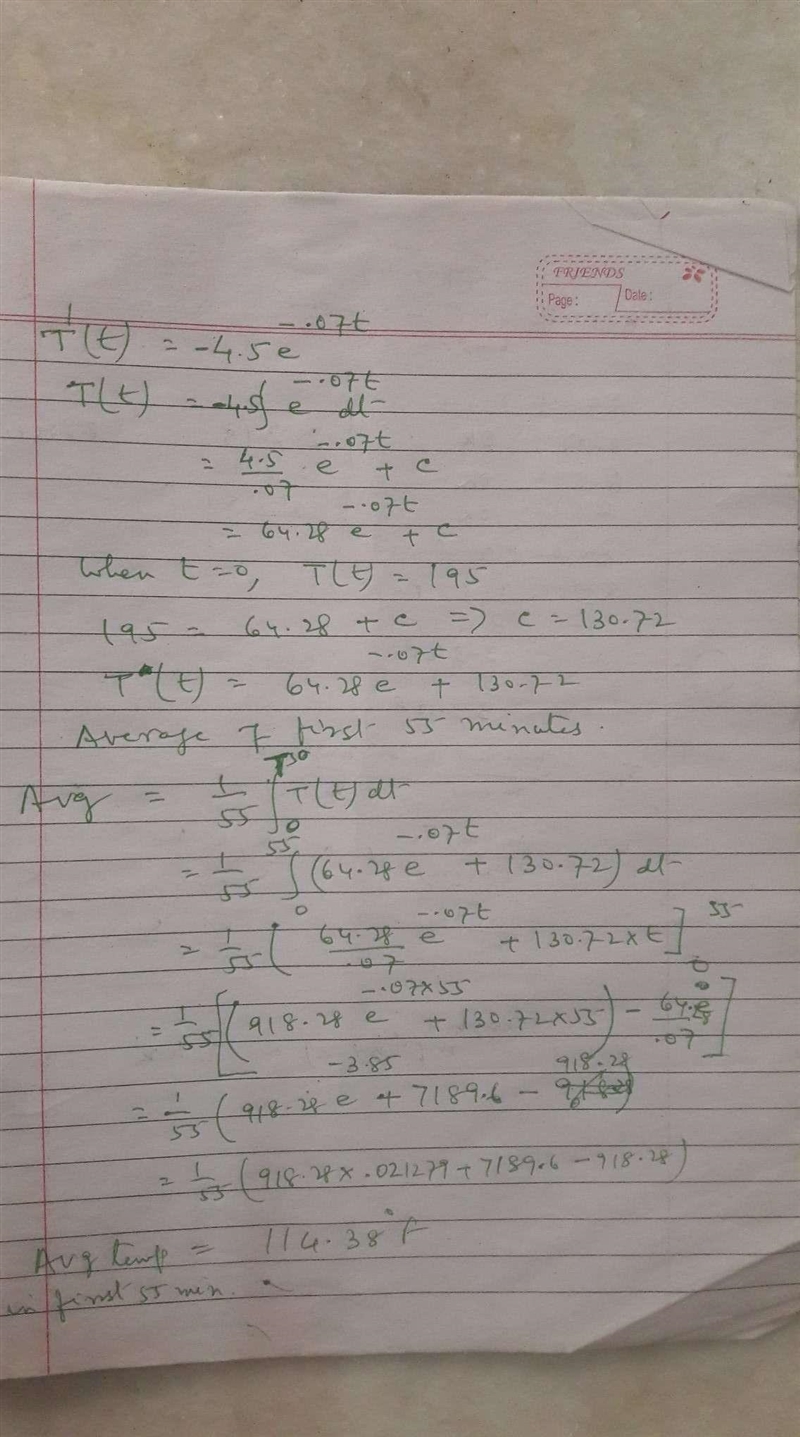 A science geek brews tea at 195195 °F, and observes that the temperature T(t)T(t) of-example-1