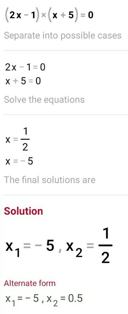 What is the solution set for the equation (2x-1)(x+5)=0-example-1