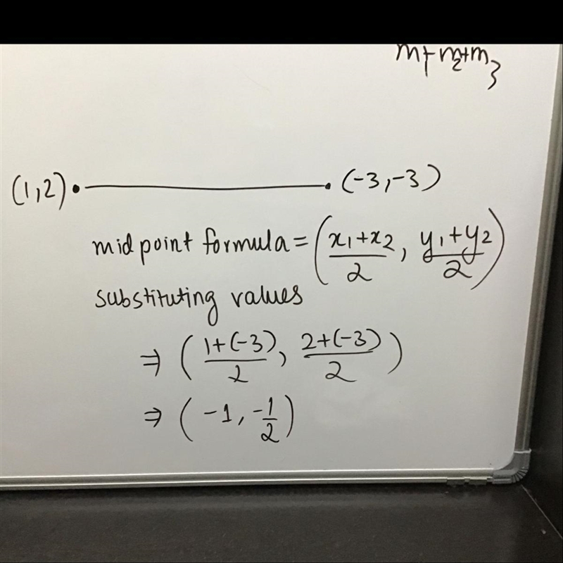 Find the midpoint of the segment with the following endpoints (-3,-3) (1,2)-example-1