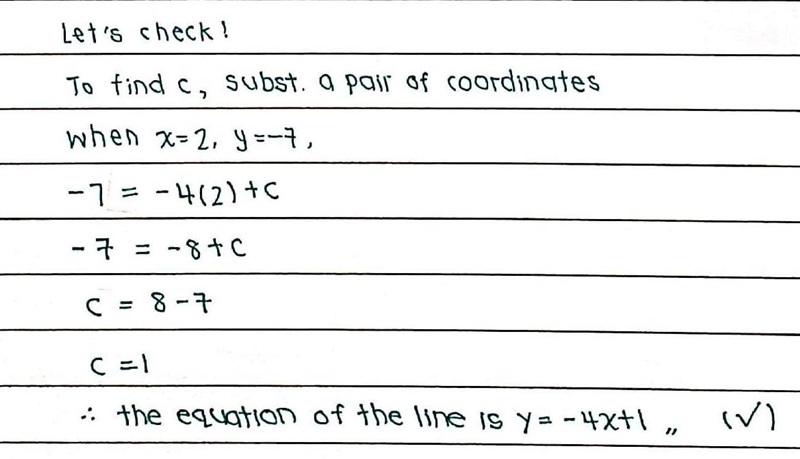 Find the equation of a line with the given points. (2,- 7) (-2,9) answers are: y=4x-example-2