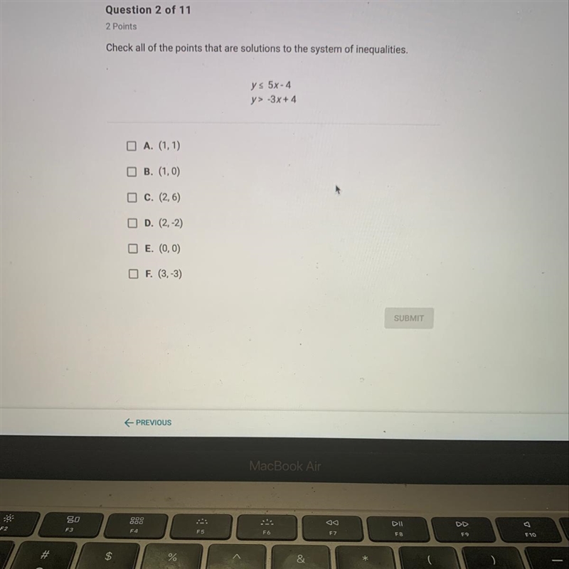 Check all of the points that are solutions to the system of inequalities. y s 5x-4 y-example-1