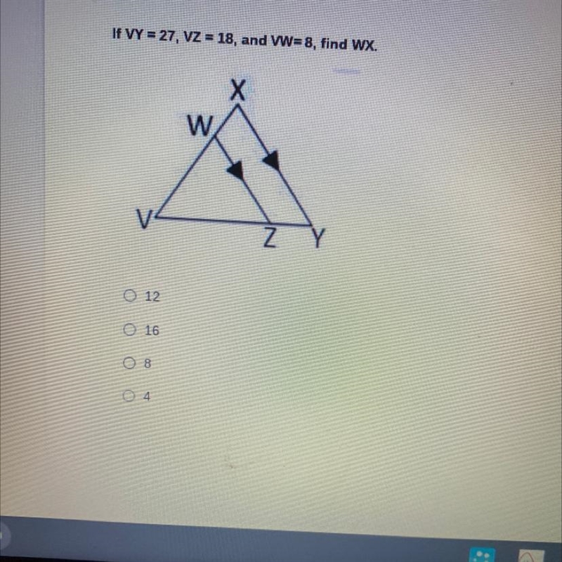 VY=27. VZ = 18, and Ww=8, find WX Х W Z-example-1