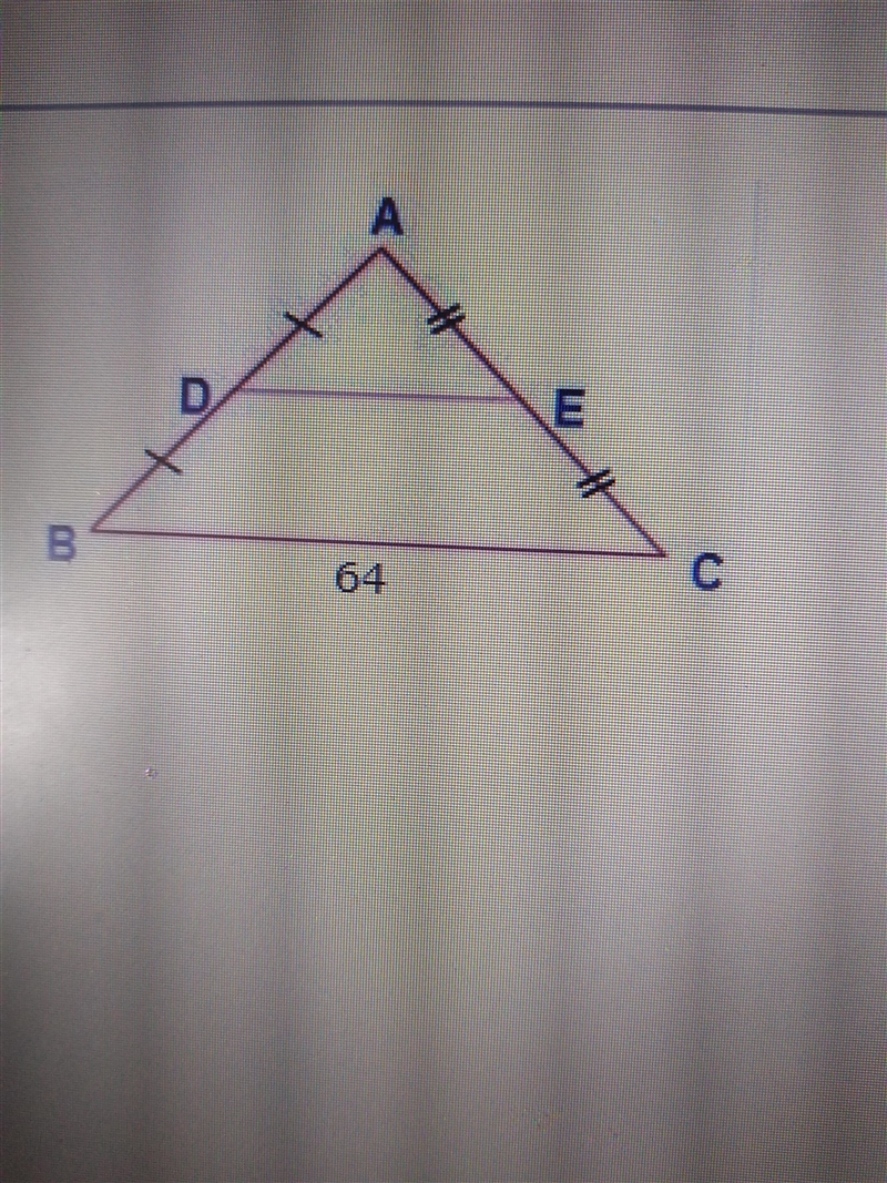 What is the length of the mid-segment DE? A)12 B)24 C)32 D)48-example-1