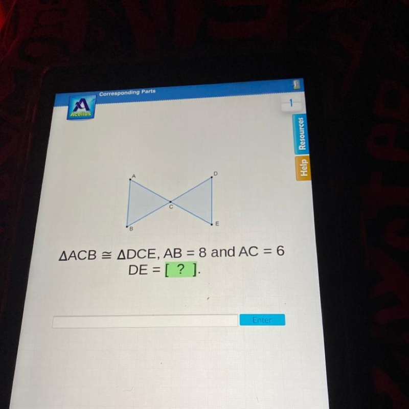 MACB = ADCE, AB = 8 and AC = 6 DE = [ ? ] Any idea?-example-1