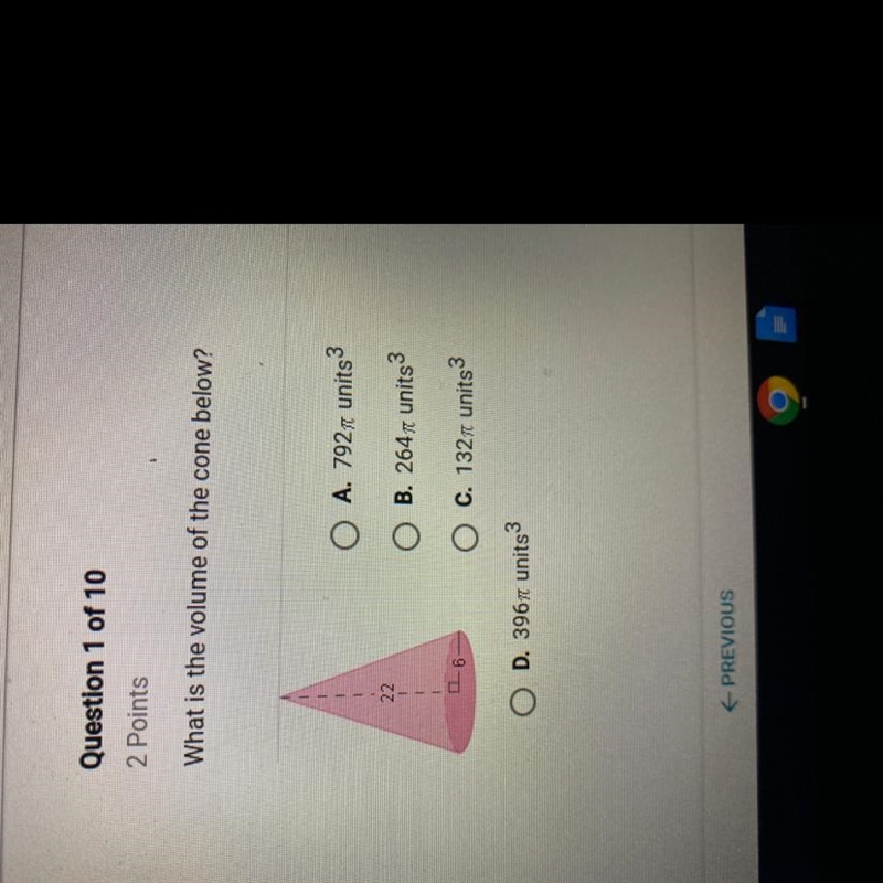 What is the volume of the cone below-example-1