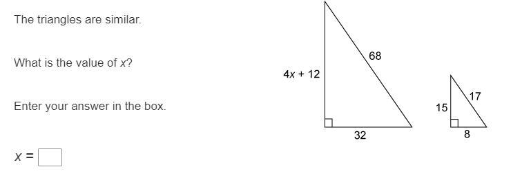 The triangles are similar. What is the value of x?-example-1