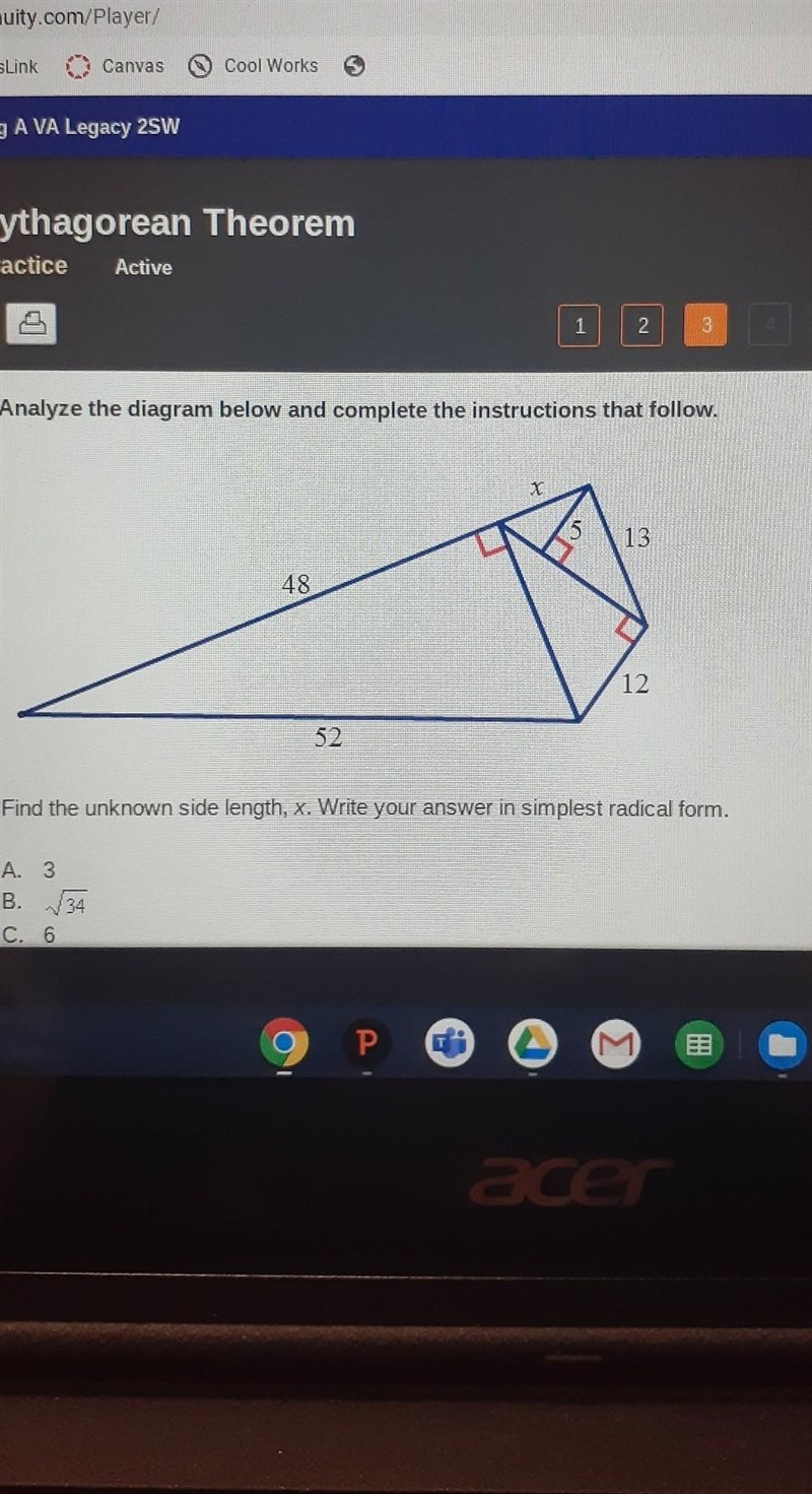 Find the unknown side length, x. Write your answer in simplest radical form.​-example-1