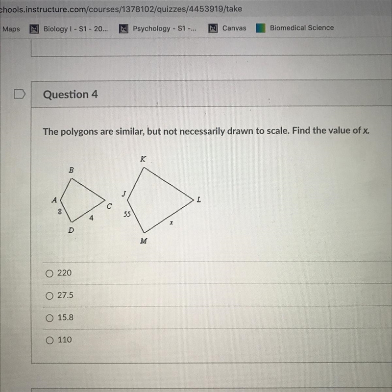 The polygons are similar but not necessarily drawn to scale find the value of x-example-1