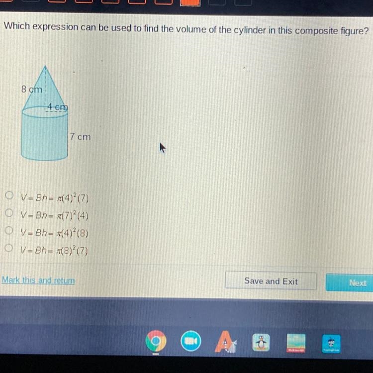 Which expression can be used to find the volume of the cylinder in this composite-example-1