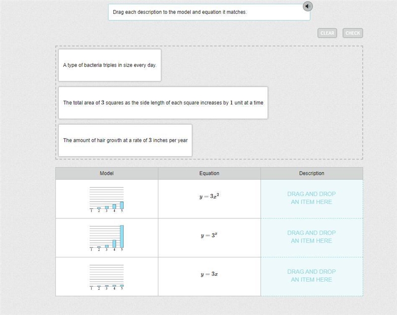 Drag each description to the model and equation it matches.-example-1