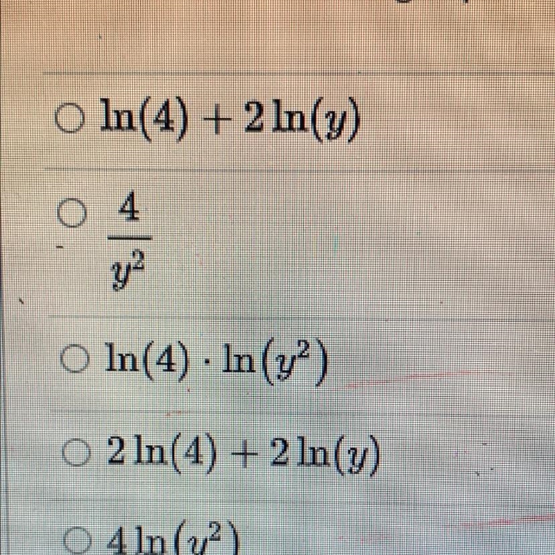 Which of the following expressions is equal to In (4y?)?-example-1