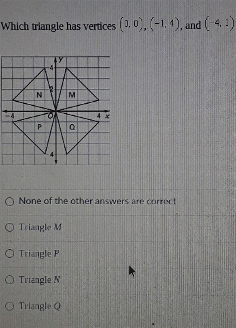 Which triangle has vertices (0,0), (-1,4), and (-4,1)?​-example-1